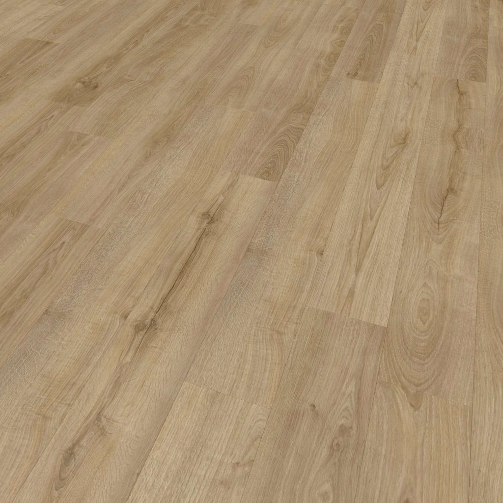 Close-up view of Brightstone light oak wood flooring, featuring visible natural grain patterns and knots on a clean, smooth, and well-maintained surface.