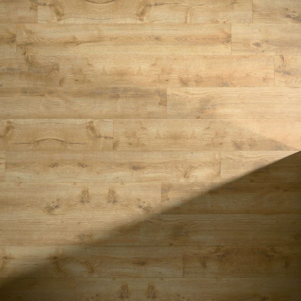 Grizedale* light wood flooring features a natural grain pattern with knots, partially covered by a diagonal shadow from the bottom right to center, creating a striking contrast between illuminated and shaded areas.