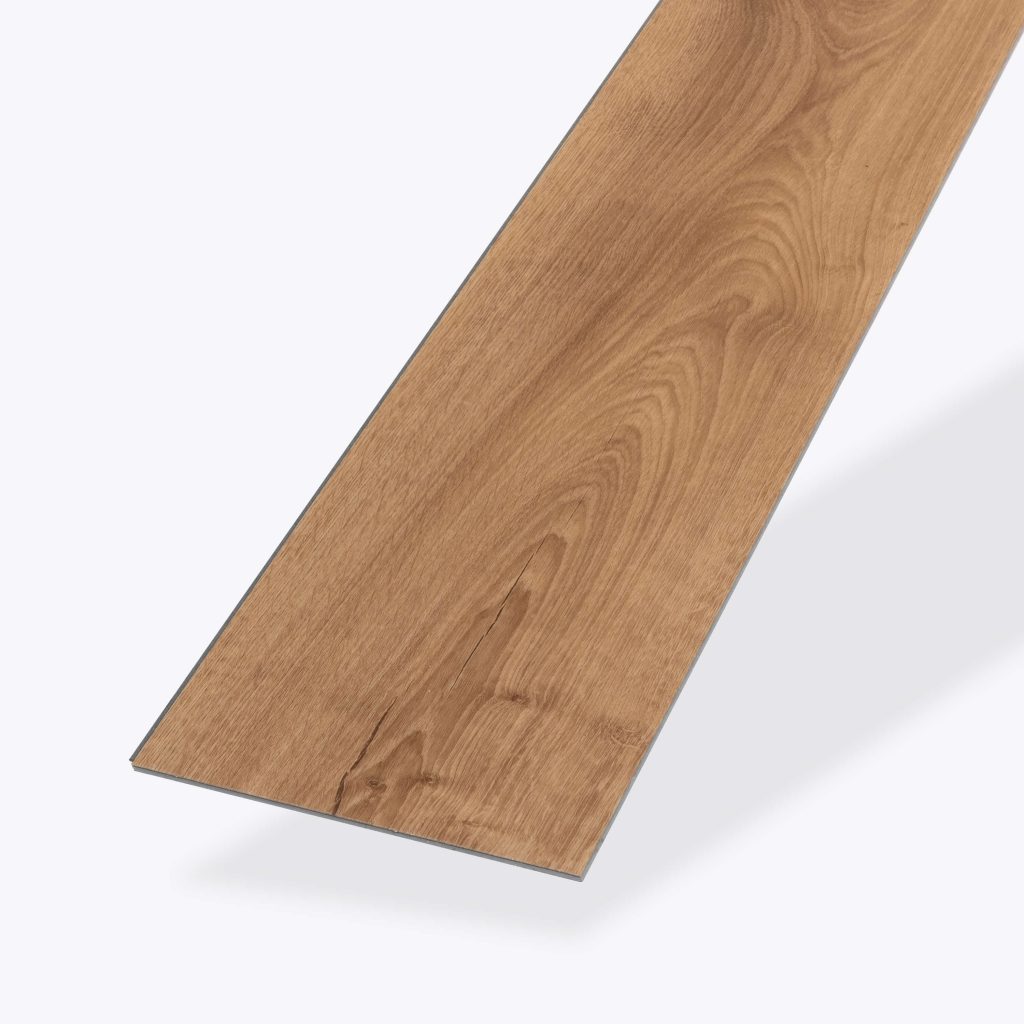 A single plank of Brightstone vinyl flooring in light brown with natural wood grain and knot patterns, displayed against a plain white background.