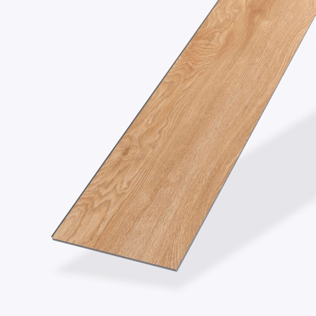 A single Belvoir* light brown wood-look vinyl flooring plank is displayed on a plain white background, showcasing its realistic grain pattern and rectangular design.