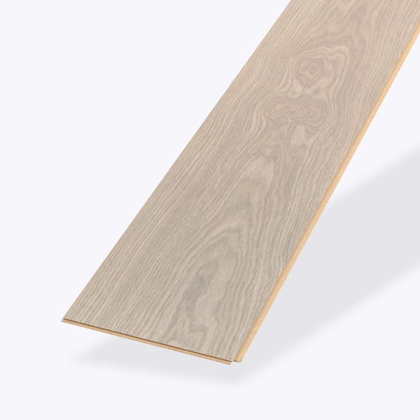 A single Somerville Oak light wood laminate flooring plank with a subtle, natural grain pattern is displayed against a plain white background.