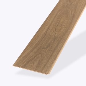 A single Burlington Oak plank of wood-look flooring with a natural oak grain pattern, beveled edges, and a smooth matte finish is shown on a white background.