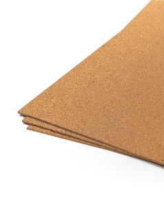 Three rectangular cork sheets stacked on top of each other against a white background.